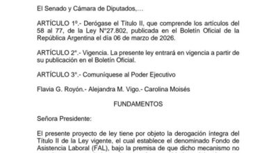 Tras la suspensión judicial, una senadora que apoyó la Reforma Laboral en general presentó un proyecto para derogar el FAL