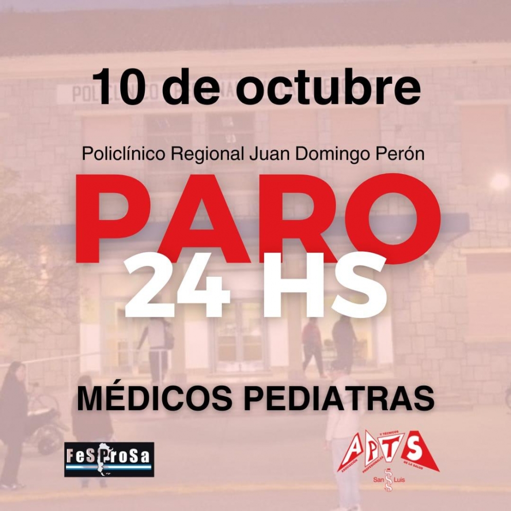 Paro de 24 horas en el Servicio de Pediatría del Policlínico Regional “Juan Domingo Perón”